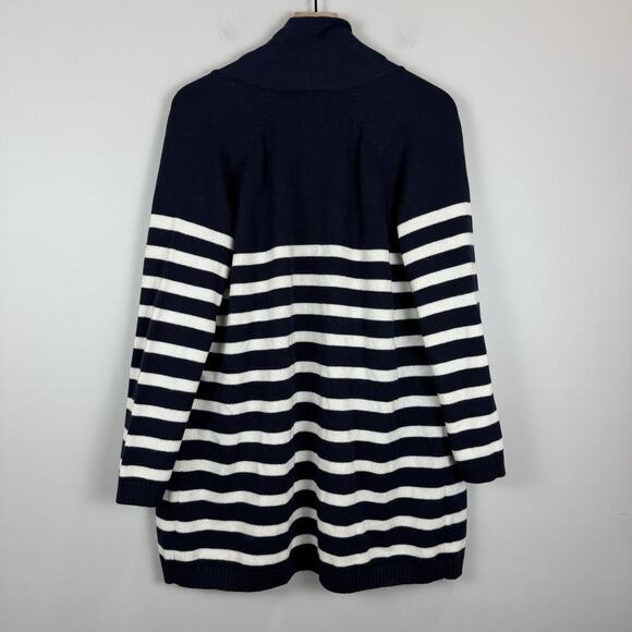Talbots Cardigan Sweater Womens 1X P Blue White Striped Open Front Nautical Prep - Picture 2 of 8
